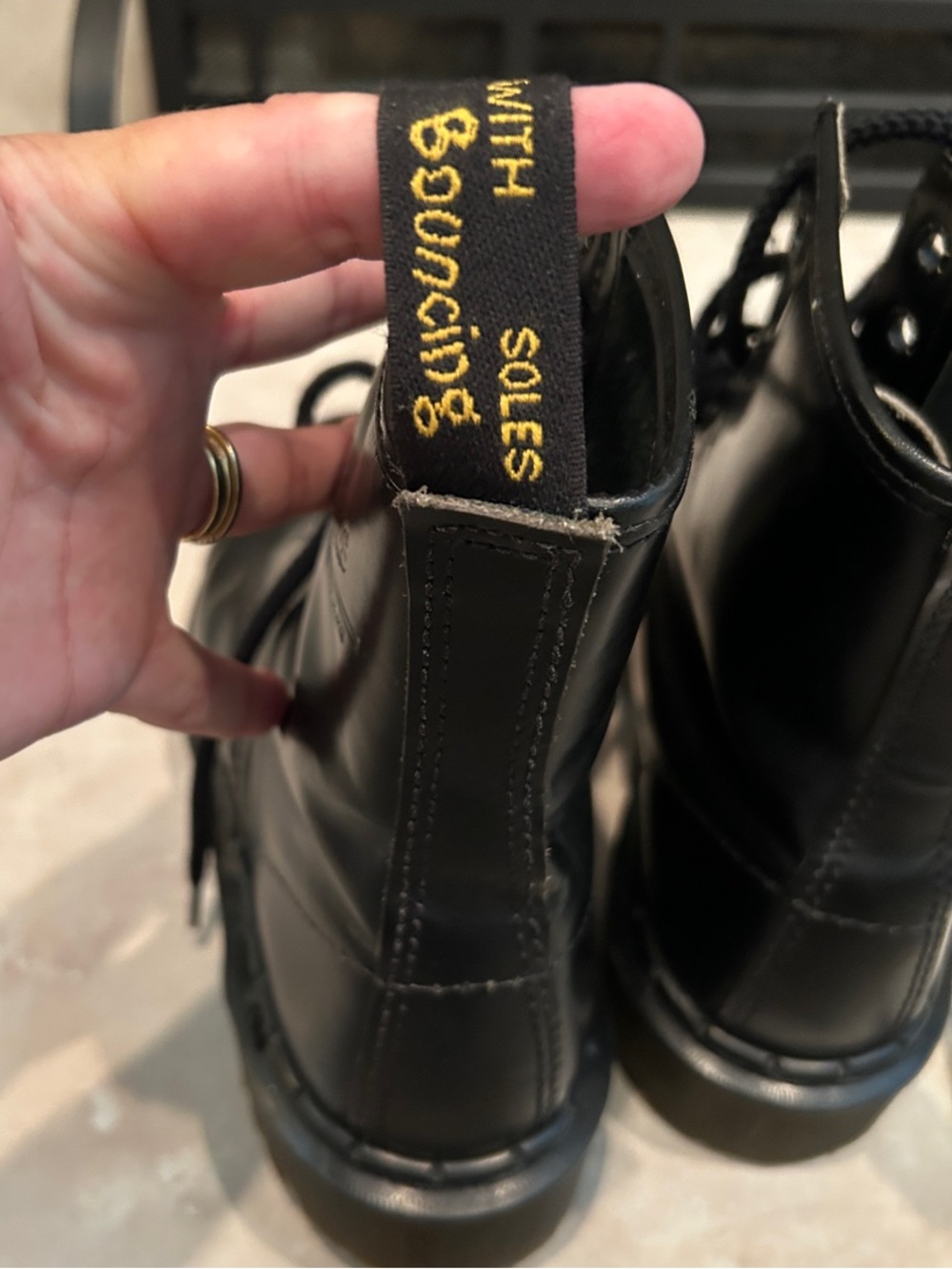Black Leather Lace-Up Combat Boots - Picture 3 of 5